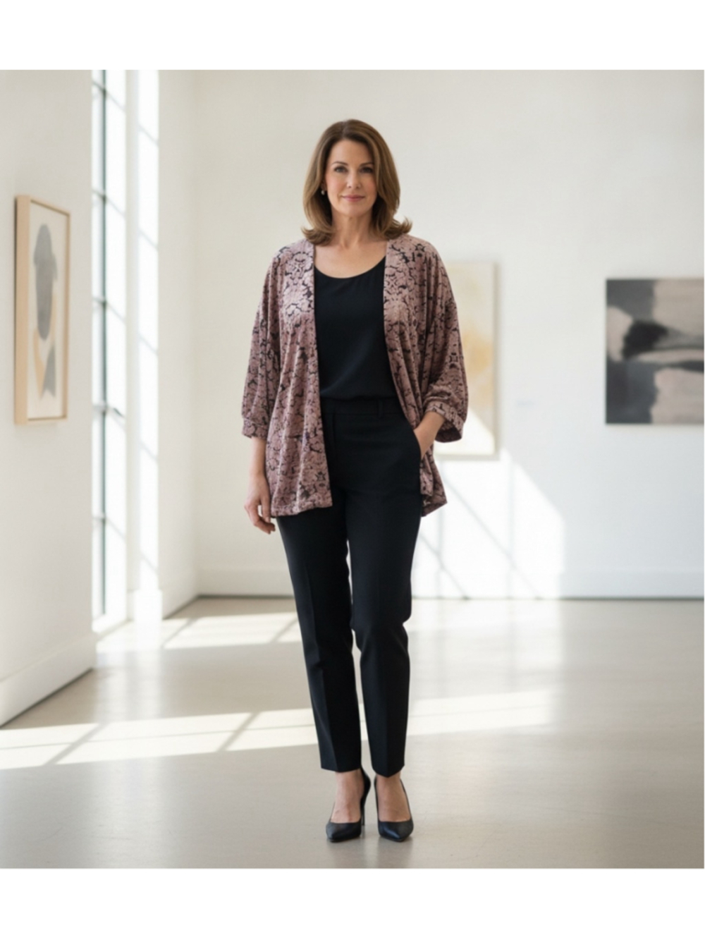 Bobeau Velvet Burnout Cardigan Wrap Floral 3/4 Sleeve Kimono Women’s Size M NWT